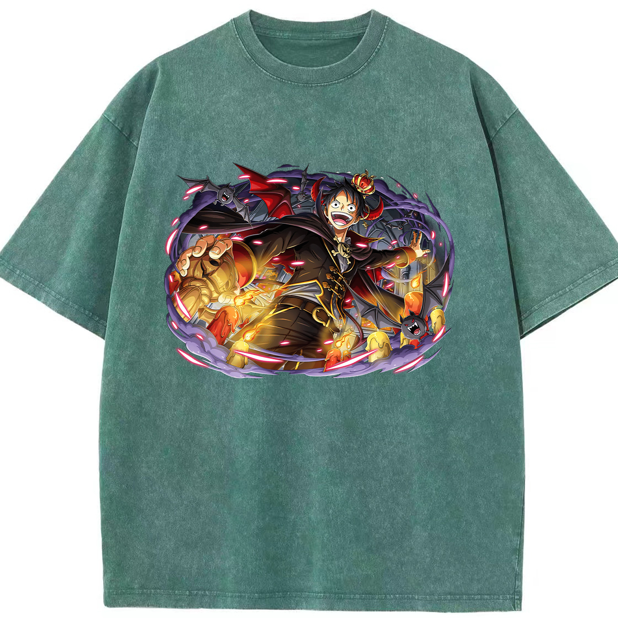ワンピース モンキー・D・ルフィ ONE PIECE Monkey D. Luffy 綿100% ヴィンテージ風 半袖Tシャツ（フロントプリント）